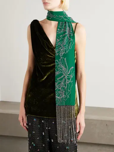 Dries Van Noten Fringed Crystal-embellished Silk Scarf | Thumbnail 2 Dries Van Noten Fringed Crystal-embellished Silk Scarf | Thumbnail 2