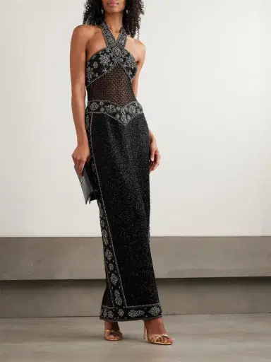 Clio Peppiatt Cyndi Cutout Embellished Mesh Halterneck Gown | Thumbnail 2 Clio Peppiatt Cyndi Cutout Embellished Mesh Halterneck Gown | Thumbnail 2