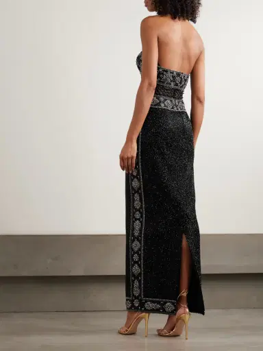 Clio Peppiatt Cyndi Cutout Embellished Mesh Halterneck Gown | Thumbnail 3 Clio Peppiatt Cyndi Cutout Embellished Mesh Halterneck Gown | Thumbnail 3