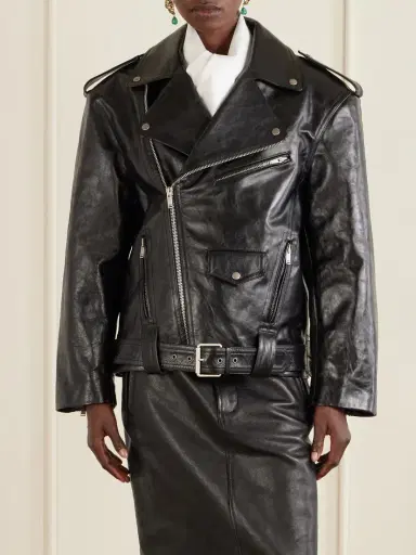 Saint Laurent Glossed Textured-leather Biker Jacket | Thumbnail 3 Saint Laurent Glossed Textured-leather Biker Jacket | Thumbnail 3