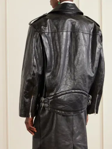 Saint Laurent Glossed Textured-leather Biker Jacket | Thumbnail 4 Saint Laurent Glossed Textured-leather Biker Jacket | Thumbnail 4