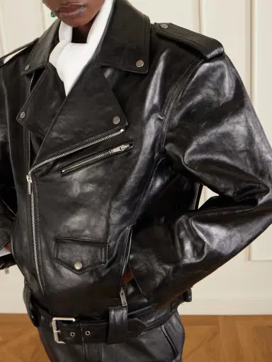 Saint Laurent Glossed Textured-leather Biker Jacket | Thumbnail 5 Saint Laurent Glossed Textured-leather Biker Jacket | Thumbnail 5