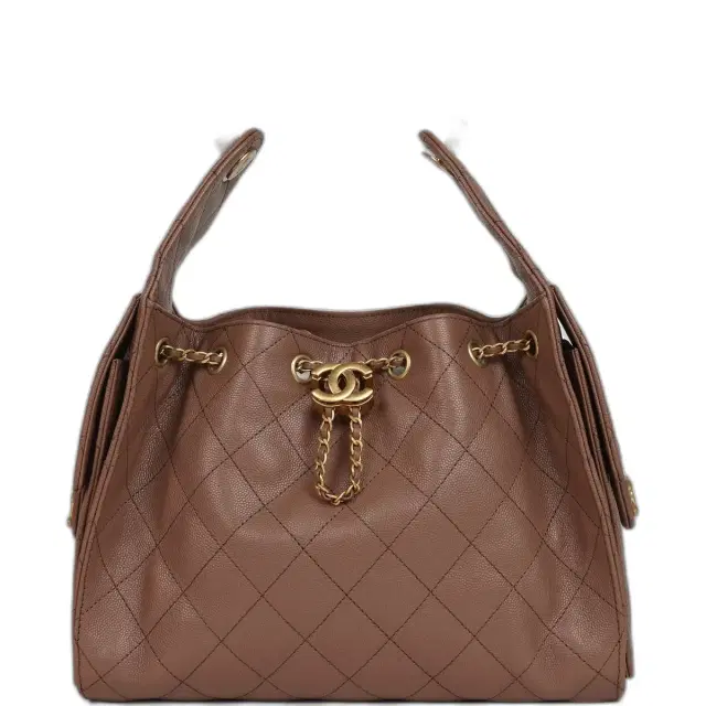 Chanel Small 25 Hobo Bag Brown Caviar Antique Gold Hardware