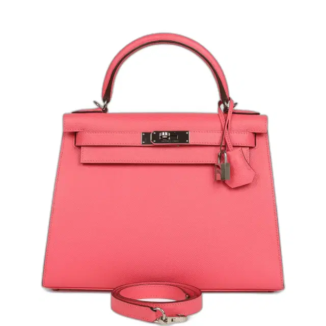 hermes Pre-owned Hermes Kelly Sellier 28 Rose Azalee Epsom Palladium Hardware