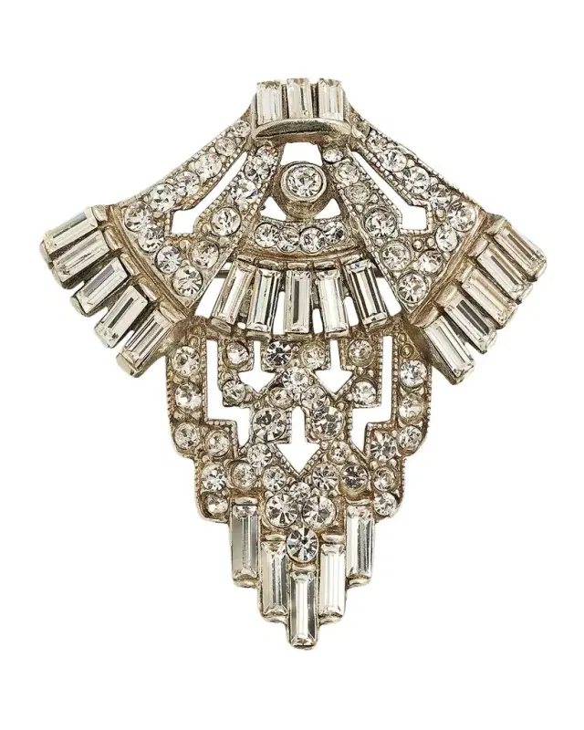Silver Crystal Deco Brooch