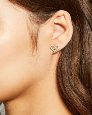 Sydney Evan Yellow Gold Small Heart Earrings with Marquise Eye | Thumbnail 2
