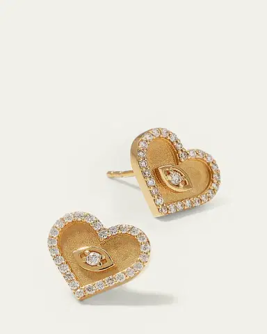 Sydney Evan Yellow Gold Small Heart Earrings with Marquise Eye | Thumbnail 3