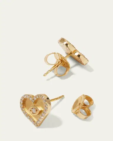 Sydney Evan Yellow Gold Small Heart Earrings with Marquise Eye | Thumbnail 4