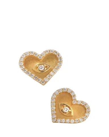 Sydney Evan Yellow Gold Small Heart Earrings with Marquise Eye | Thumbnail 1