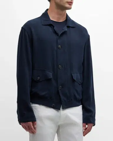 Giorgio Armani Men's Cupro Jacket with Flap Pockets | Thumbnail 4 Giorgio Armani Men's Cupro Jacket with Flap Pockets | Thumbnail 4