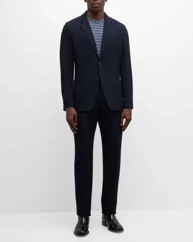 Giorgio Armani Men's Cannete Effect Flat-Front Trousers | Thumbnail 3