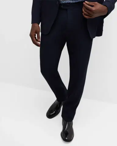 Giorgio Armani Men's Cannete Effect Flat-Front Trousers | Thumbnail 6