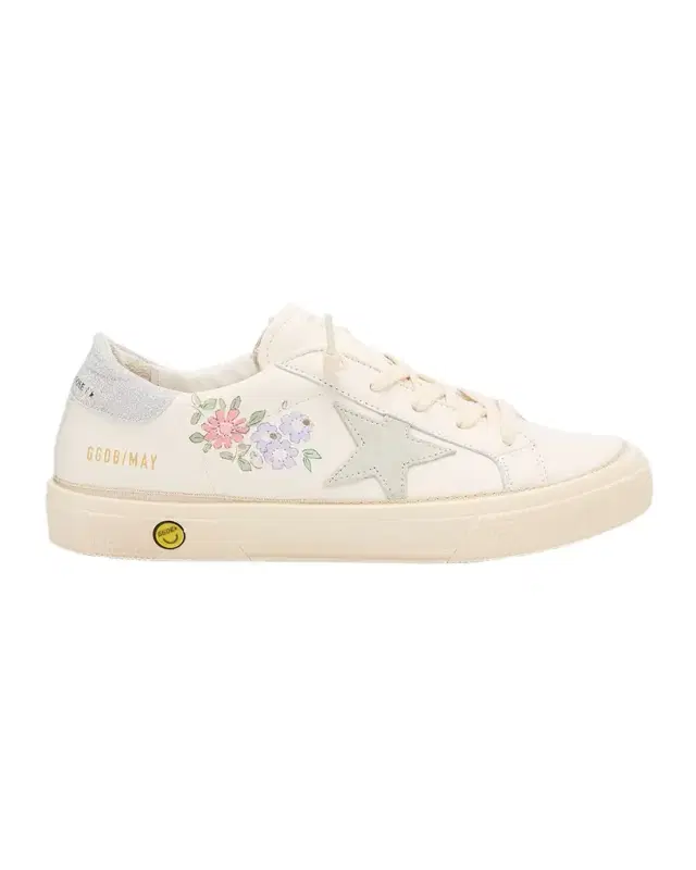 Golden Goose Girl 's May Nappa Leather Painted Flowers Lace-Up Sneakers