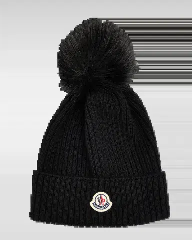 Moncler Kid's Ribbed Wool Beanie with Faux Fur Pom | Thumbnail 2