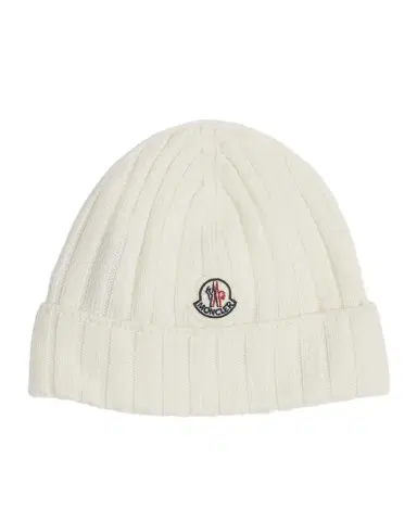 Moncler Girl's Ribbed Wool Beanie with Logo Patch, Size X-XS | Thumbnail 1