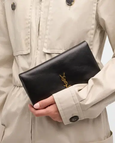 Saint Laurent Calypso YSL Pouch Clutch Bag in Lambskin Leather | Thumbnail 4