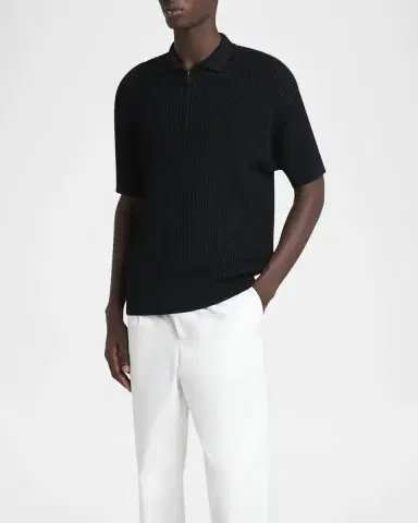 Giorgio Armani Men's Textured Knit Short-Sleeve Quarter-Zip Polo Sweater | Thumbnail 3 Giorgio Armani Men's Textured Knit Short-Sleeve Quarter-Zip Polo Sweater | Thumbnail 3
