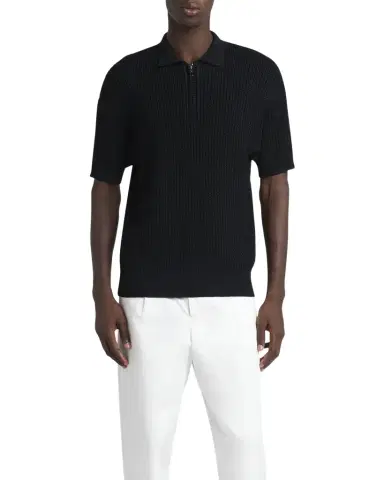 Giorgio Armani Men's Textured Knit Short-Sleeve Quarter-Zip Polo Sweater | Thumbnail 1 Giorgio Armani Men's Textured Knit Short-Sleeve Quarter-Zip Polo Sweater | Thumbnail 1