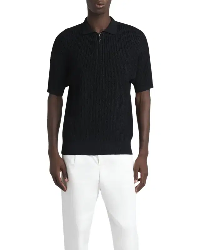 Men's Textured Knit Short-Sleeve Quarter-Zip Polo Sweater