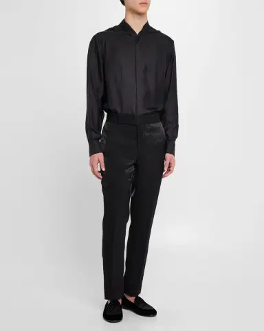 Giorgio Armani Men's Silk Dress Shirt with Stand Collar | Thumbnail 2 Giorgio Armani Men's Silk Dress Shirt with Stand Collar | Thumbnail 2