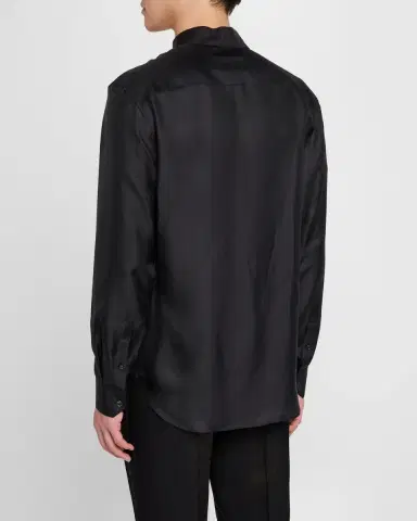 Giorgio Armani Men's Silk Dress Shirt with Stand Collar | Thumbnail 3 Giorgio Armani Men's Silk Dress Shirt with Stand Collar | Thumbnail 3