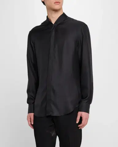 Giorgio Armani Men's Silk Dress Shirt with Stand Collar | Thumbnail 4 Giorgio Armani Men's Silk Dress Shirt with Stand Collar | Thumbnail 4