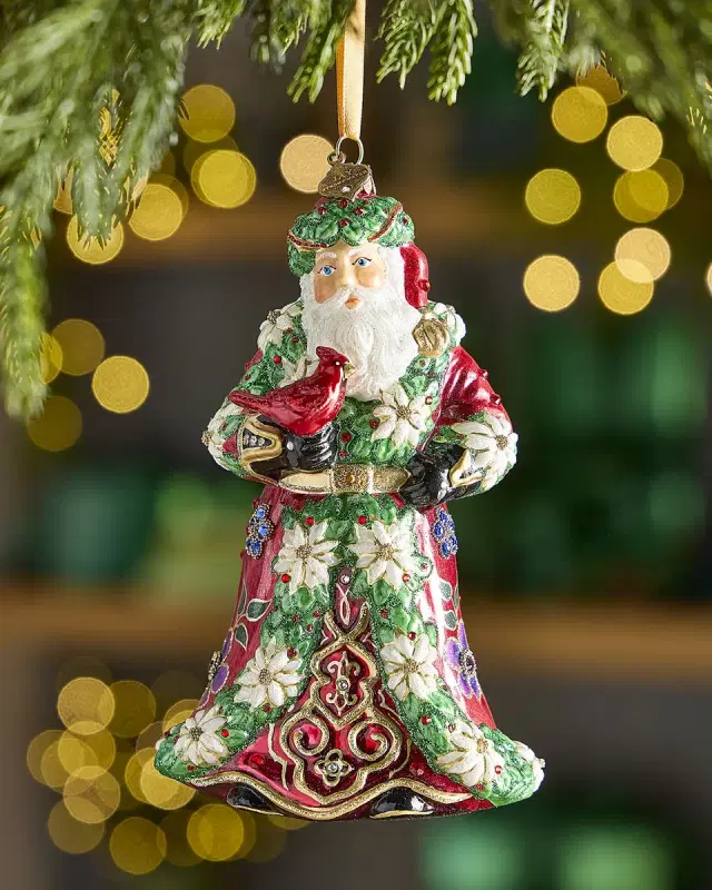 Jay Strongwater Floral Santa Christmas Ornament