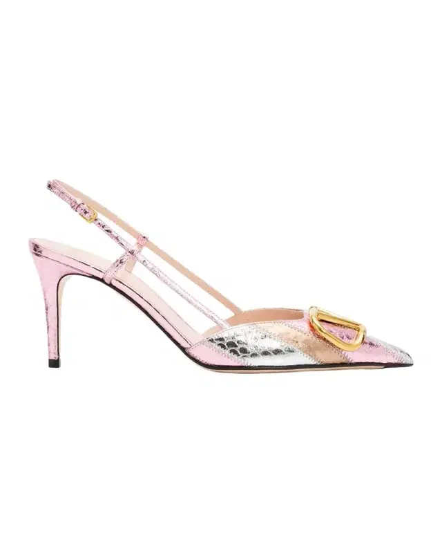 80mm VLogo Signature Metallic Snakeskin Slingback Pumps