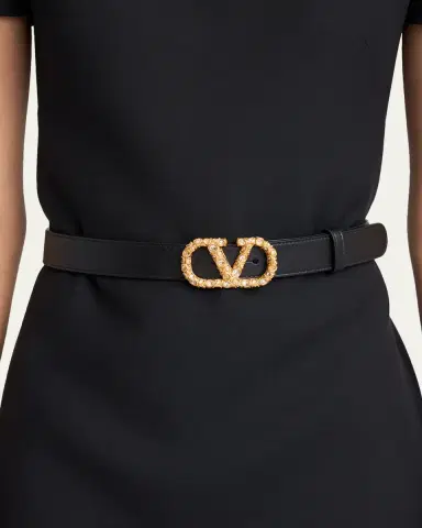 Valentino Garavani VLogo Signature Crystal-Embellished Leather Belt, 30mm | Thumbnail 2