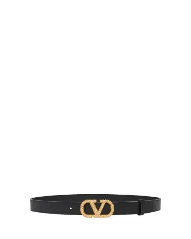 Valentino Garavani VLogo Signature Crystal-Embellished Leather Belt, 30mm | Thumbnail 1