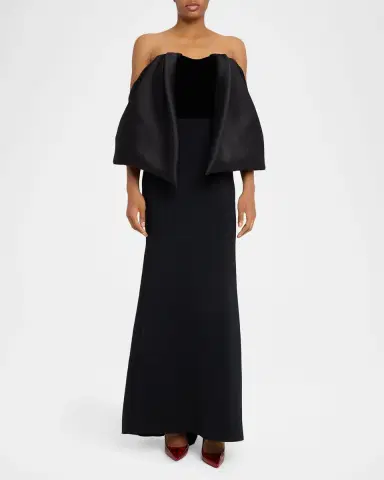 Bibhu Mohapatra Velvet and Crepe Off-the-Shoulder Gown | Thumbnail 2 Bibhu Mohapatra Velvet and Crepe Off-the-Shoulder Gown | Thumbnail 2