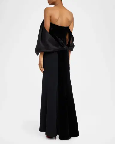 Bibhu Mohapatra Velvet and Crepe Off-the-Shoulder Gown | Thumbnail 3 Bibhu Mohapatra Velvet and Crepe Off-the-Shoulder Gown | Thumbnail 3