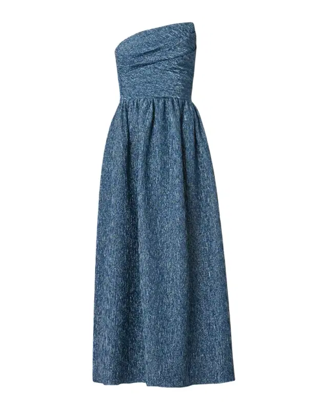 Shoshanna Sanders Strapless Pleated Jacquard Midi Dress
