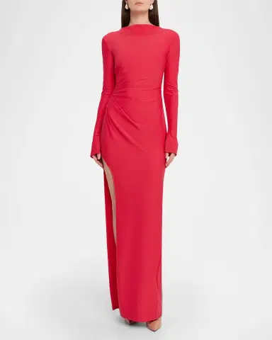 LAPOINTE Matte Jersey Long-Sleeve Ruched Gown | Thumbnail 2 LAPOINTE Matte Jersey Long-Sleeve Ruched Gown | Thumbnail 2