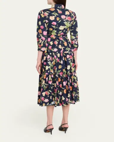 Carolina Herrera Belted 3/4-Sleeve Floral Cotton Midi Shirt Dress | Thumbnail 3