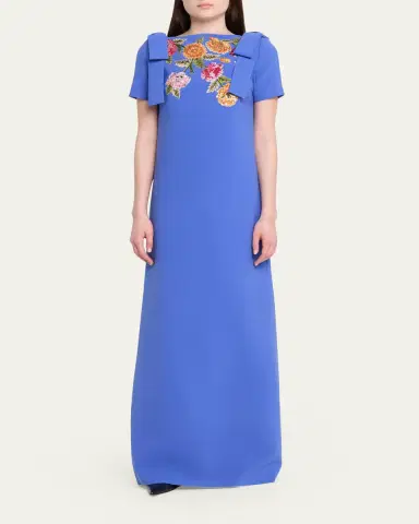 Carolina Herrera Embroidered Bow-Shoulder A-Line Gown | Thumbnail 2