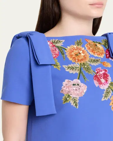 Carolina Herrera Embroidered Bow-Shoulder A-Line Gown | Thumbnail 5