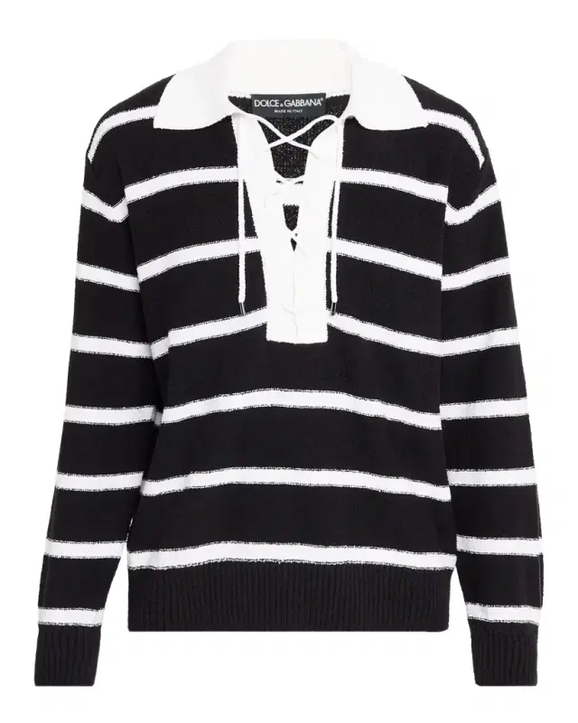 en 's Lace-Up Johnny Collar Polo Sweater