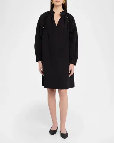 Lafayette 148 New York Soutache-Inset Cotton Poplin Dress | Thumbnail 2 Lafayette 148 New York Soutache-Inset Cotton Poplin Dress | Thumbnail 2