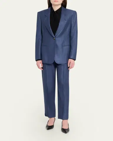 Giorgio Armani Silk Straight-Leg Ankle Slit Trousers | Thumbnail 2 Giorgio Armani Silk Straight-Leg Ankle Slit Trousers | Thumbnail 2