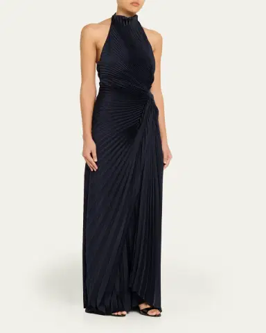 A.L.C. Romy High-Neck Pleated Satin Gown | Thumbnail 4 A.L.C. Romy High-Neck Pleated Satin Gown | Thumbnail 4