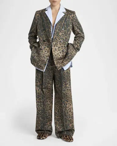 Dolce & Gabbana Men's Cheetah Printed Wide-Leg Pleated Trousers | Thumbnail 2
