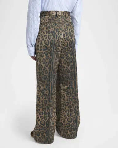 Dolce & Gabbana Men's Cheetah Printed Wide-Leg Pleated Trousers | Thumbnail 3