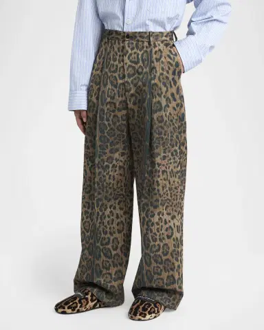 Dolce & Gabbana Men's Cheetah Printed Wide-Leg Pleated Trousers | Thumbnail 4