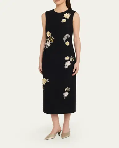 Oscar de la Renta Crystal Embroidered Tweed Sleeveless Midi Cocktail Dress | Thumbnail 4 Oscar de la Renta Crystal Embroidered Tweed Sleeveless Midi Cocktail Dress | Thumbnail 4