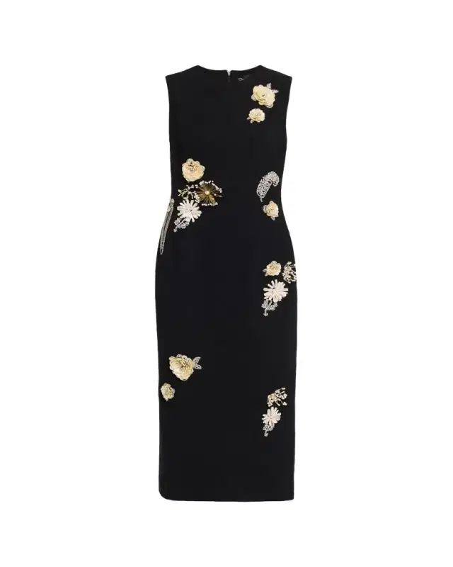 Crystal Embroidered Tweed Sleeveless Midi Cocktail Dress