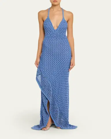 Diotima Riki Crystal Crochet Knit Halter Maxi Dress | Thumbnail 2