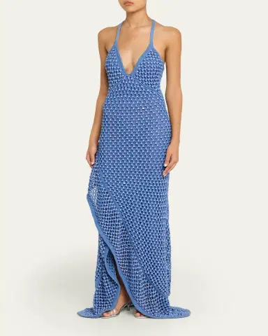 Diotima Riki Crystal Crochet Knit Halter Maxi Dress | Thumbnail 4