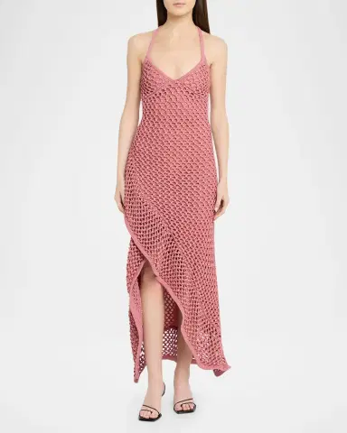 Diotima Riki Crystal Crochet Knit Halter Maxi Dress | Thumbnail 6