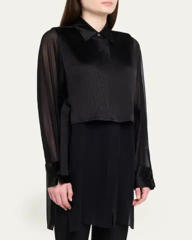Lafayette 148 New York Sheer Silk Georgette Tunic & Pleated Vest Set | Thumbnail 4